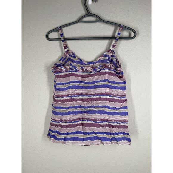 XXI Purple Striped Button Up Tank Top Womens Sz S 100% Silk Lightweight - Picture 3 of 8
